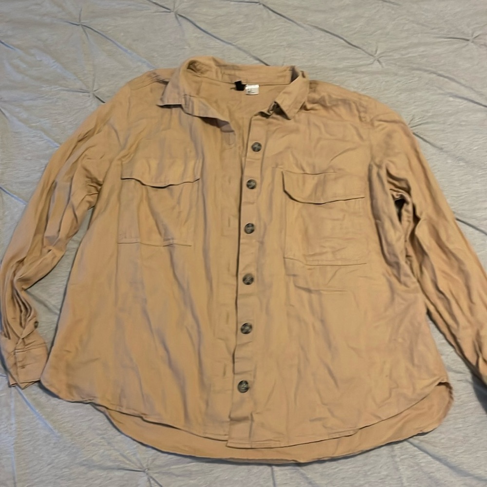 Camel long sleeve button down shirt